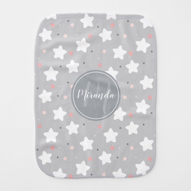 Cute Night Sky with Custom Monogram and Name Baby Burp Cloth (Front)