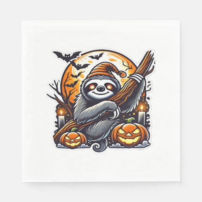 Cute Night Sloth Halloween Classic T-Shirt Napkins (Front)