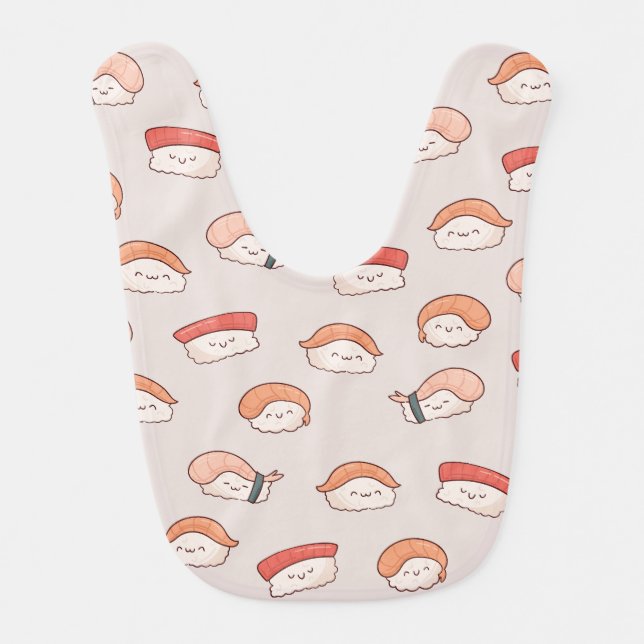Cute Nigiri Sushi Seamless Pattern Baby Bib (Front)