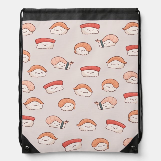 Cute Nigiri Sushi Seamless Pattern Drawstring Bag (Front)