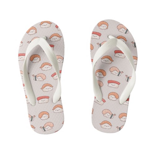 Cute Nigiri Sushi Seamless Pattern Kids Flip Flops