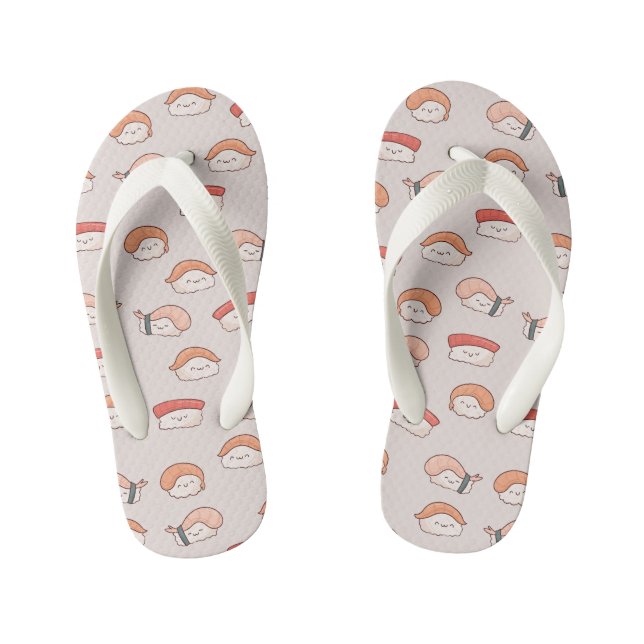 Cute Nigiri Sushi Seamless Pattern Kid's Flip Flops (Footbed)