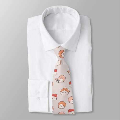 Cute Nigiri Sushi Seamless Pattern Neck Tie