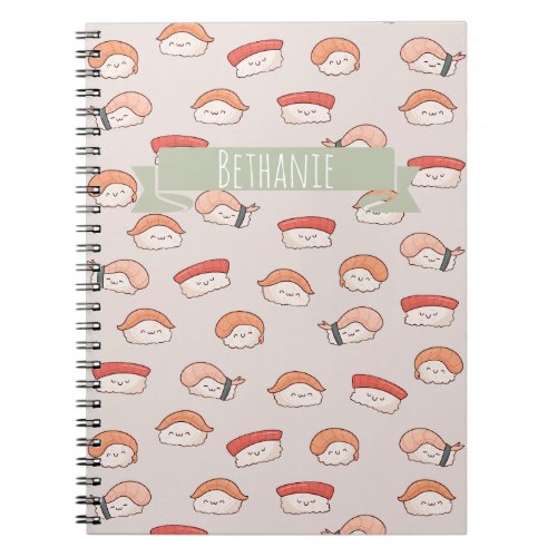 Cute Nigiri Sushi Seamless Pattern Notebook