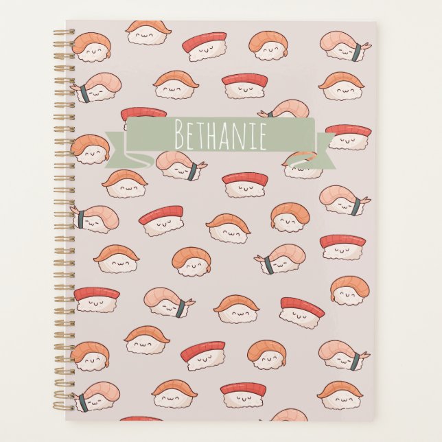 Cute Nigiri Sushi Seamless Pattern Planner (Front)