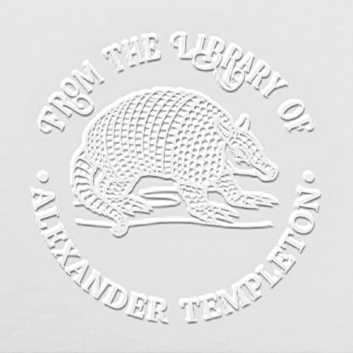 Cute Nine Banded Armadillo Library Book Name Embosser