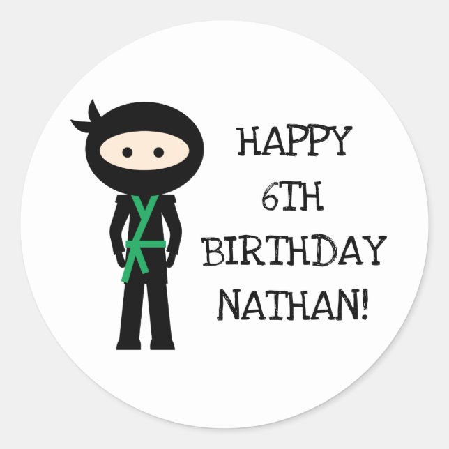Cute Ninja birthday party favor sticker (Front)