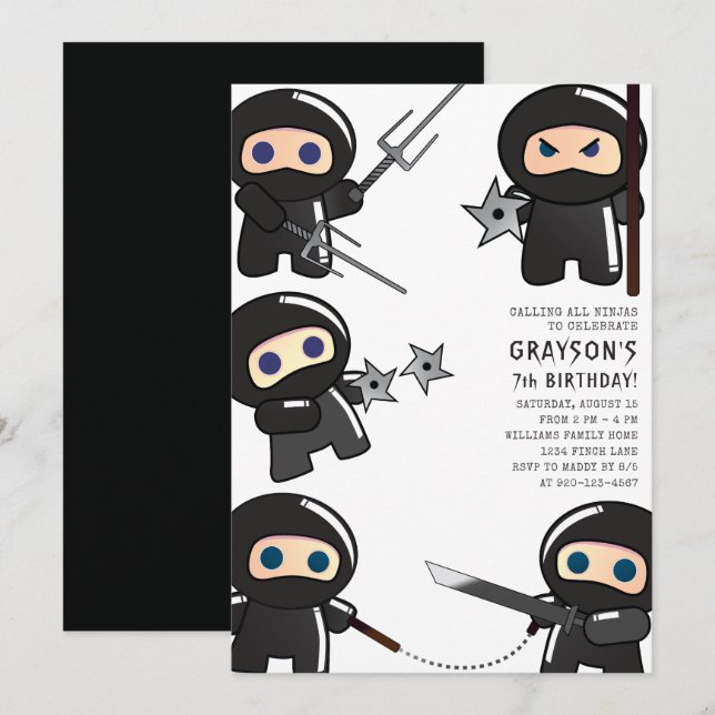 Cute Ninja Birthday Party Invitation (Front/Back)