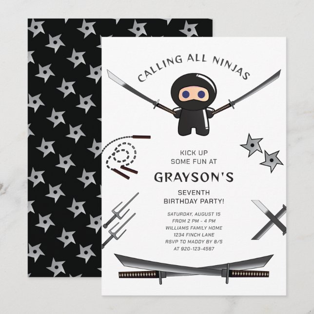 Cute Ninja Birthday Party Invitation (Front/Back)