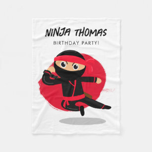 Cute Ninja Black Red Kids Birthday Party T Shirt  Fleece Blanket