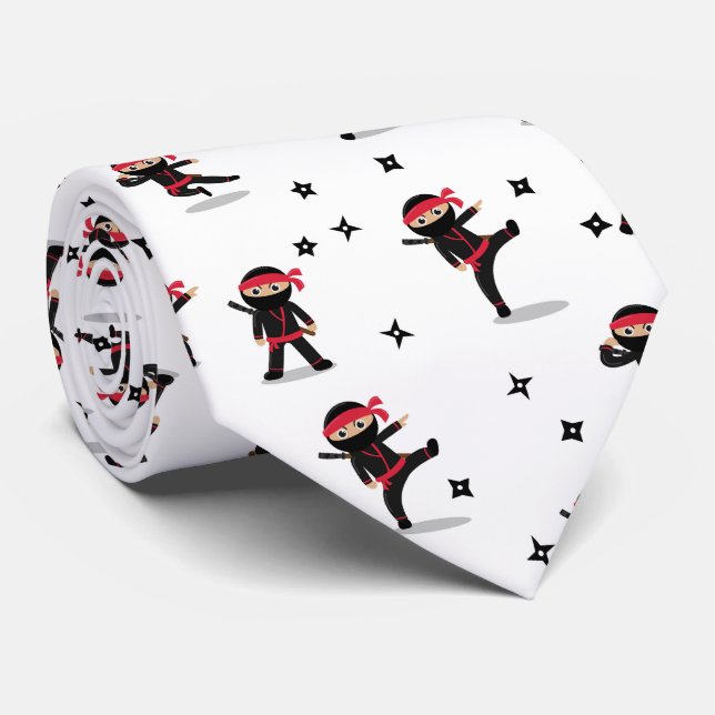 Cute Ninja Black & Red Pattern Neck Tie (Rolled)