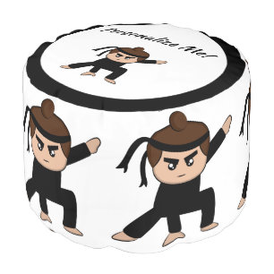 Cute Ninja Boy Cartoon Personalized Kid Room Pouf
