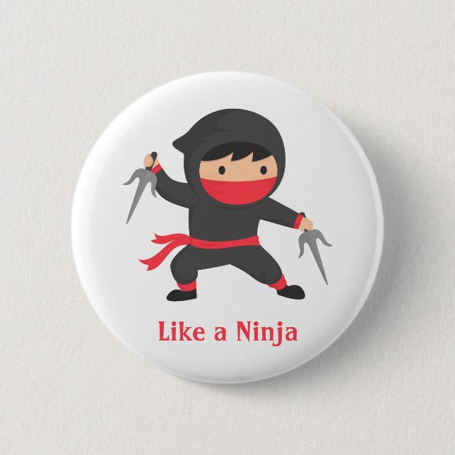 Cute Ninja Boy with Sai Weapons for Kids Pinback Button (Front)