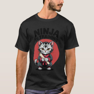 Cute Ninja Cat in Training Martial Arts T-Shirt