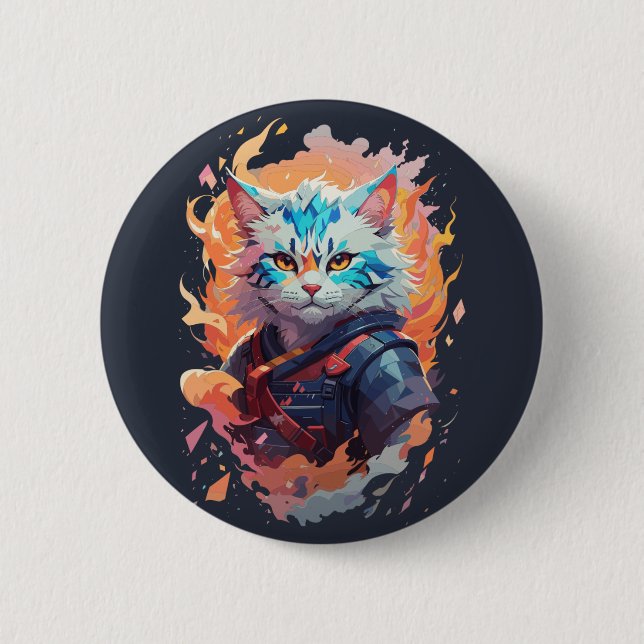 Cute Ninja Cat Warrior Design Button (Front)