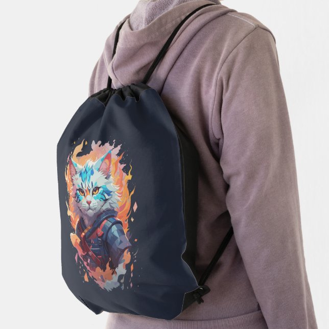 Cute Ninja Cat Warrior Design Drawstring Bag (Insitu)