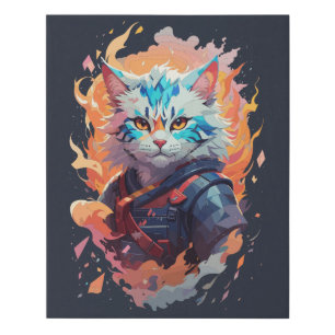 Cute Ninja Cat Warrior Design Faux Canvas Print