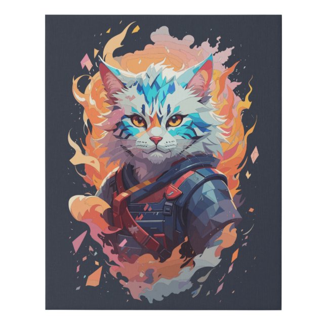 Cute Ninja Cat Warrior Design Faux Canvas Print (Front)