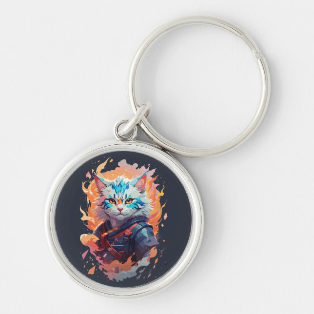 Cute Ninja Cat Warrior Design Keychain (Front)