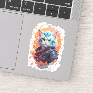 Cute Ninja Cat Warrior Design Sticker