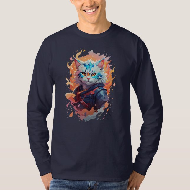Cute Ninja Cat Warrior Design T-Shirt (Front)