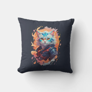 Cute Ninja Cat Warrior Design Throw Pillow