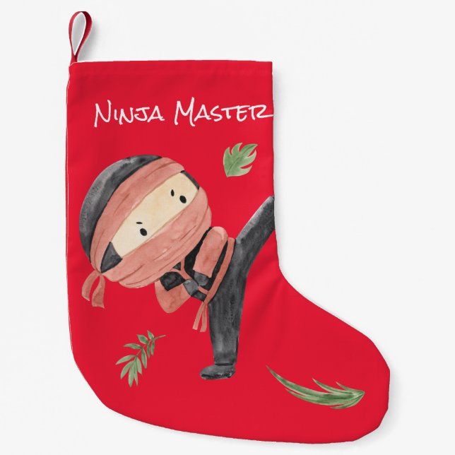Cute Ninja in Orange - Personalized Holiday Gift  Small Christmas Stocking (Front)