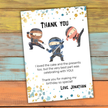 Cute Ninja Kids Birthday Party Thank You Card