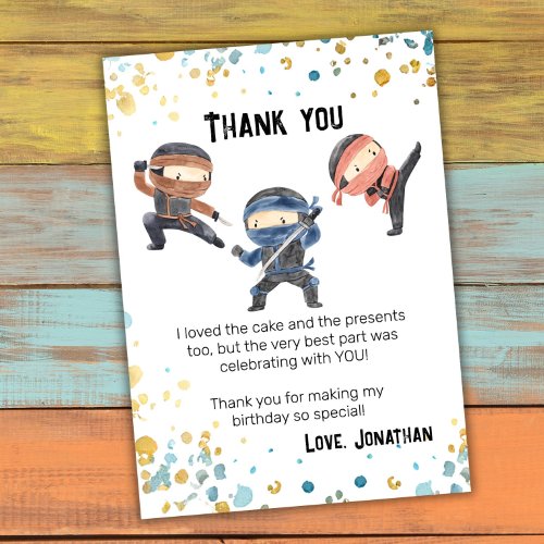 Cute Ninja Kids Birthday Party Thank You Card