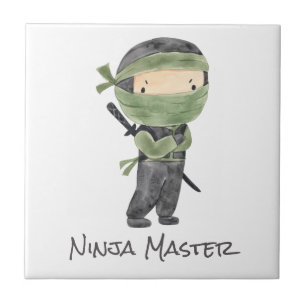 Cute Ninja Kids Customizable Gender Neutral Green Ceramic Tile