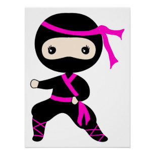 Cute Ninja Kids Punching Warrior Bday Party  Poster