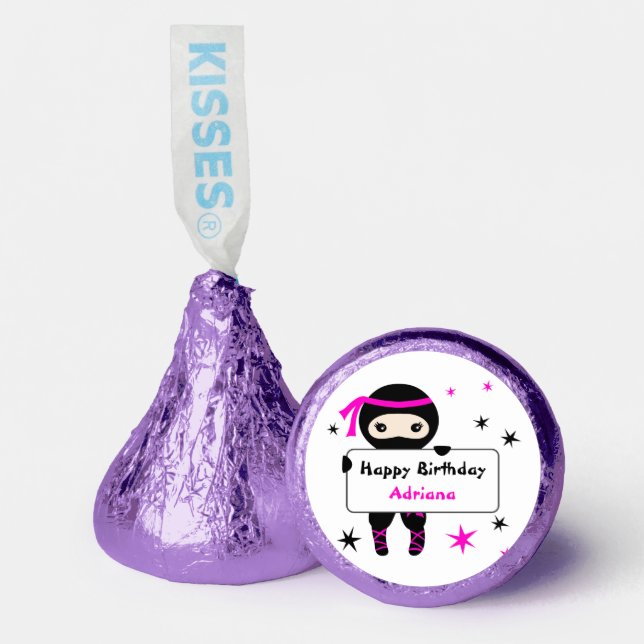 Cute Ninja Kids Warrior Girl Pink Bday Party  Hershey®'s Kisses® (Front)