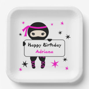 Cute Ninja Kids Warrior Girl Pink Bday Party Paper Plates