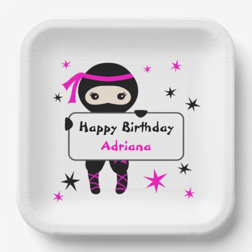 Cute Ninja Kids Warrior Girl Pink Bday Party  Paper Plates