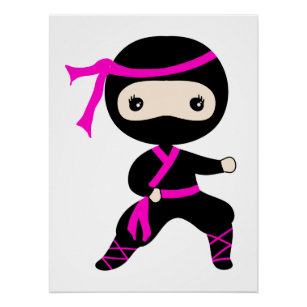 Cute Ninja Kids Warrior Girl Pink Bday Party  Poster