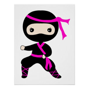 Cute Ninja Kids Warrior Girl Pink Bday Party  Poster
