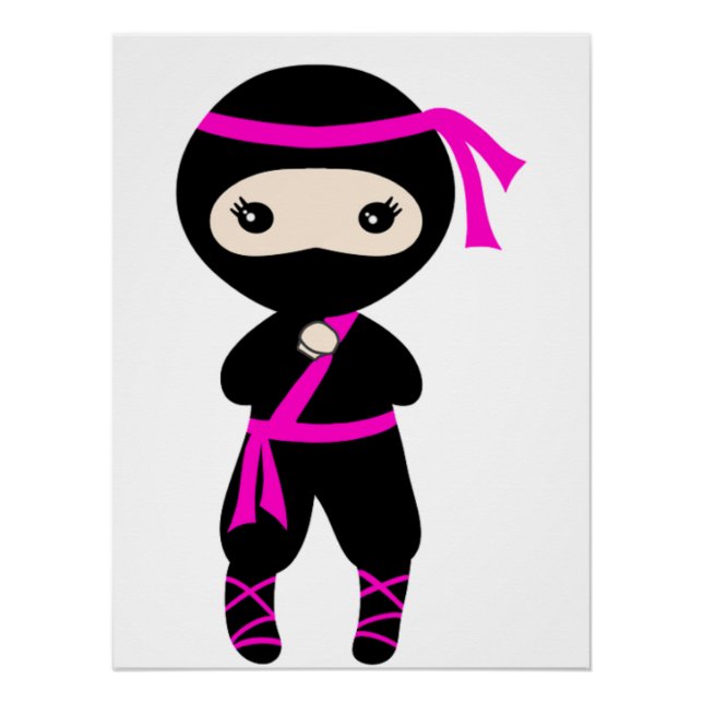 Cute Ninja Kids Warrior Girl Standing Bday Party  Poster (Front)