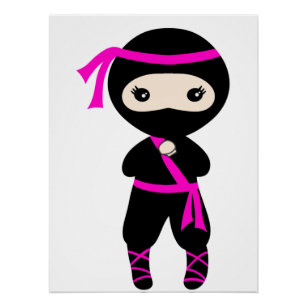 Cute Ninja Kids Warrior Girl Standing Bday Party  Poster