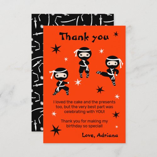 Cute Ninja Kids _ Warrior Girls Birthday Party  Thank You Card