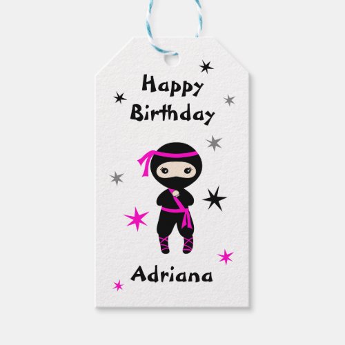 Cute Ninja Kids Warrior Girls Pink Birthday Party  Gift Tags