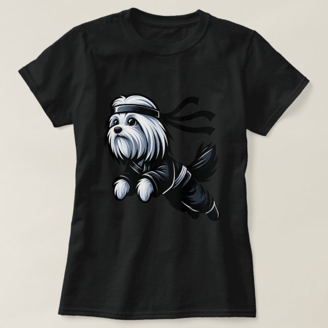 Cute Ninja Maltese Dog Puppy Martial Art Lover Sam T-Shirt (Design Front)