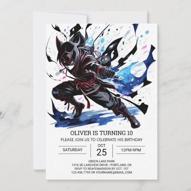 Cute Ninja Martial Arts Birthday Invitation (Front)