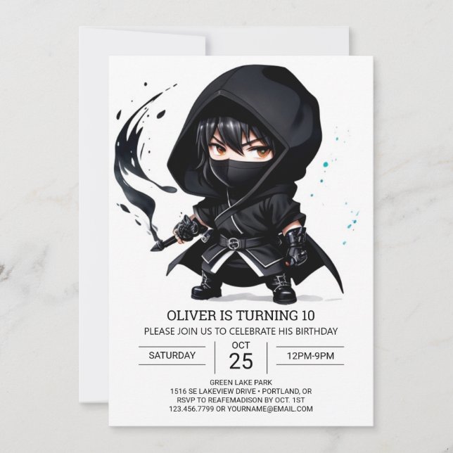Cute Ninja Surprise Kids' Birthday Invitation (Front)
