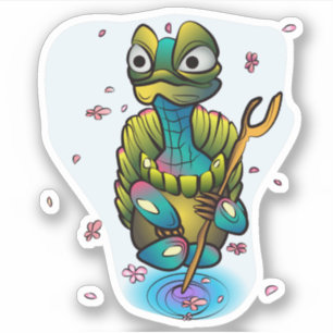 Cute Ninja Turtle with Staff & Cherry Blossoms Sticker