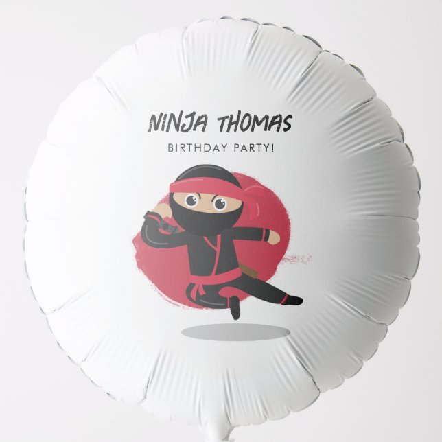 Cute Ninja Warrior Black & Red Kids Birthday Party Balloon (Front)