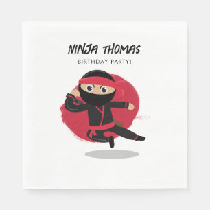 Cute Ninja Warrior Black & Red Kids Birthday Party Napkins