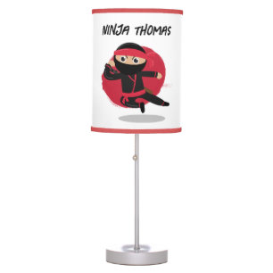 Cute Ninja Warrior Black & Red Kids Custom Name Table Lamp