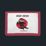 Cute Ninja Warrior Black & Red Kids Custom Name Trifold Wallet<br><div class="desc">A cute ninja themed design. A ninja warrior kids design perfect for anyone who loves martial arts,  Taekwondo,  Karate,  Kung Fu,  Jujutsu and Judo. A black and red Samurai kids design ideal for kids bedroom decor,  back to school accessories,  birthday and Christmas gifts.</div>