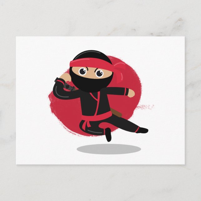 Cute Ninja Warrior Black & Red Kids Holiday Postcard (Front)