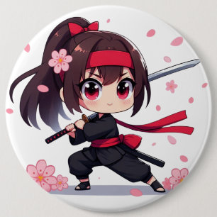 Cute ninja warrior blossom girl button
